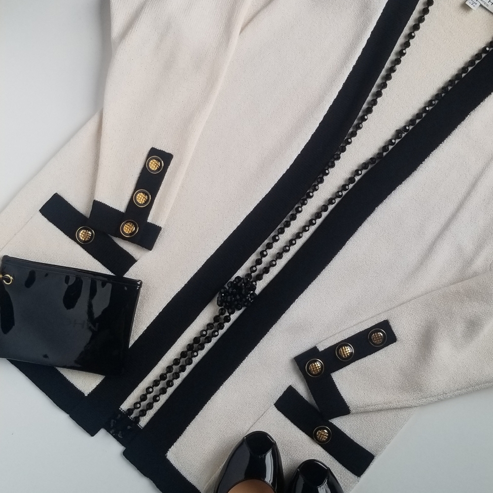 Vintage St John Santana Knit Cream/Black Cardigan